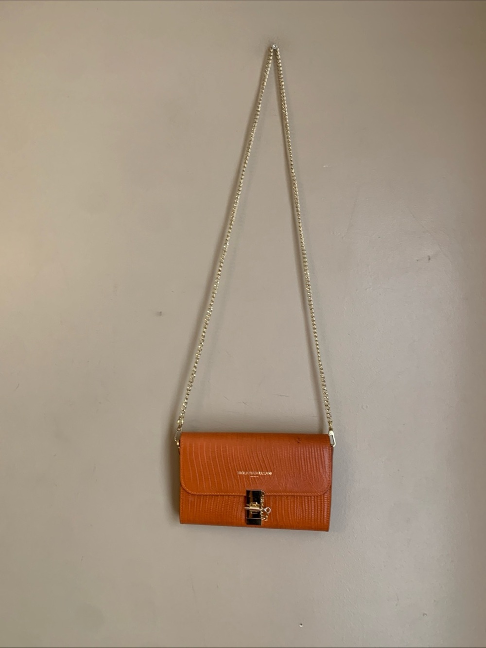 Viola Castellani Italy Leather Snakeskin Orange Crossbody Handbag Purse Bag